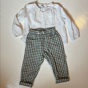 Zara Gauze blouse & Checkered Pants Set